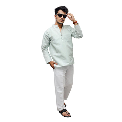 Green Softline Full Sleeves Kurta Pant Combo Set for Men