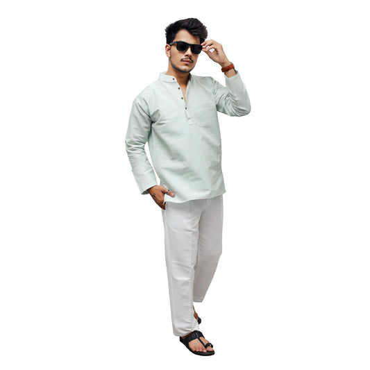 Green Softline Full Sleeves Kurta Pant Combo Set for Men