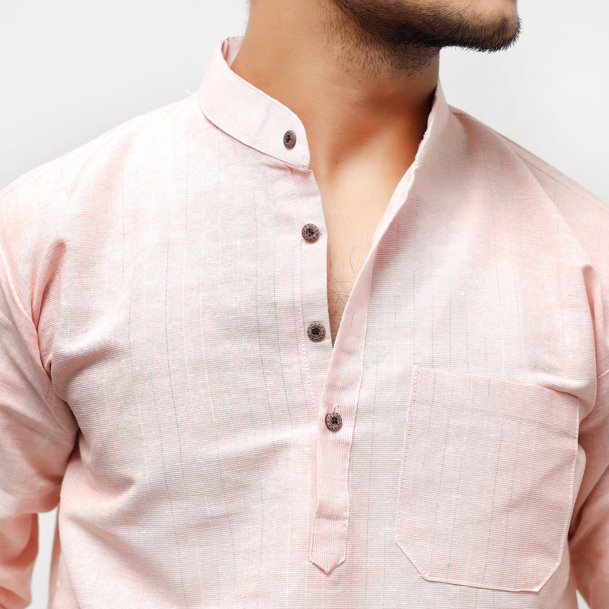Orange Softline Full Sleeves Kurta for Men fabric detail