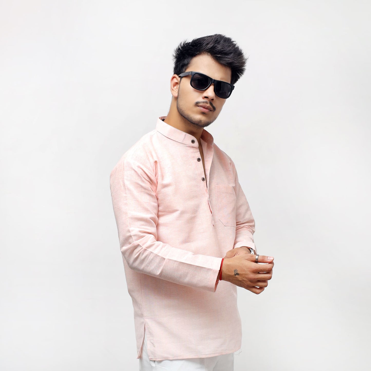Orange Softline Full Sleeves Kurta Pant Combo Set for men side view