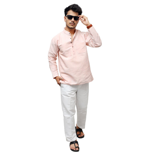 Orange Softline Full Sleeves Kurta Pant Combo Set for Men