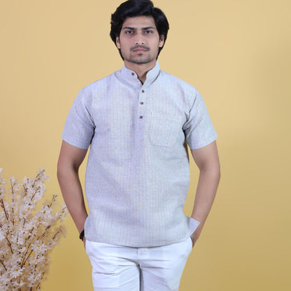 Grey Softline half sleeves kurta pant combo set front view for men