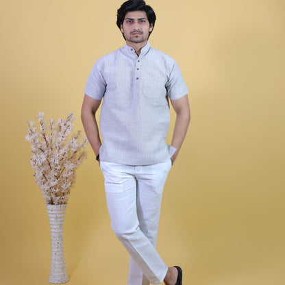 Grey Softline kurta pant combo set full outfit look for men