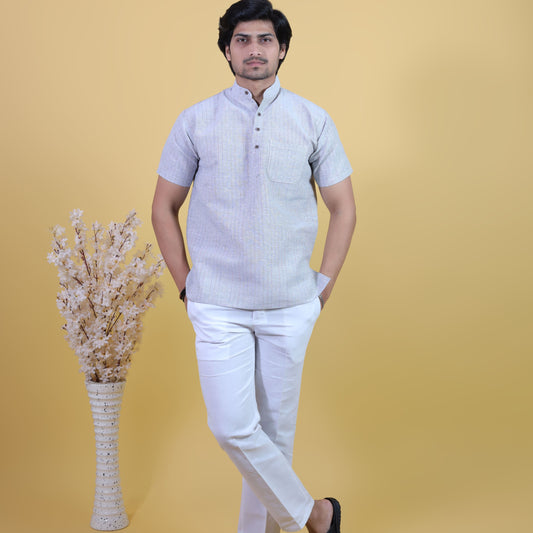 Grey Softline kurta pant combo set full outfit look for men