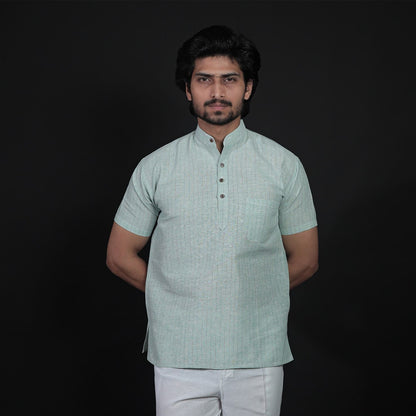 Green Softline half sleeves kurta pant combo set front view for men