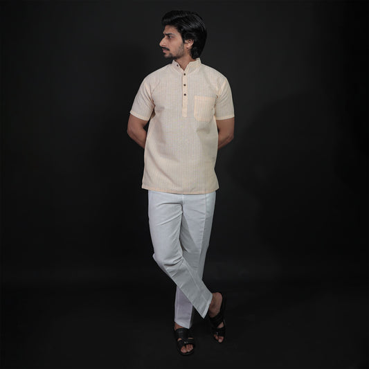 Full outfit look of yellow kurta with white pant combo set