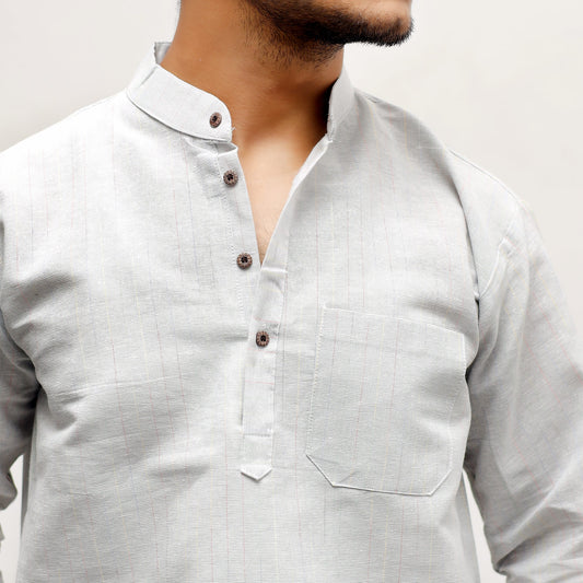 Grey Softline Khadi Cotton Short Kurta fabric close-up texture detail