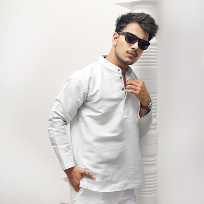 Grey Softline Khadi Cotton Kurta stylish casual look front angle