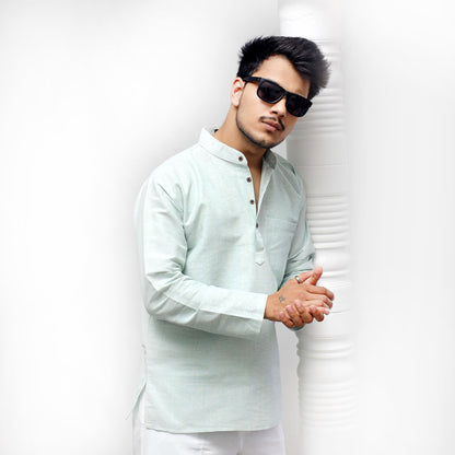 Green Tone Regular Softline Full Sleeves Kurta casual side pose