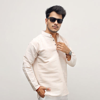 Yellow Tone Regular Softline Full Sleeves Khadi Cotton Short Kurta front look