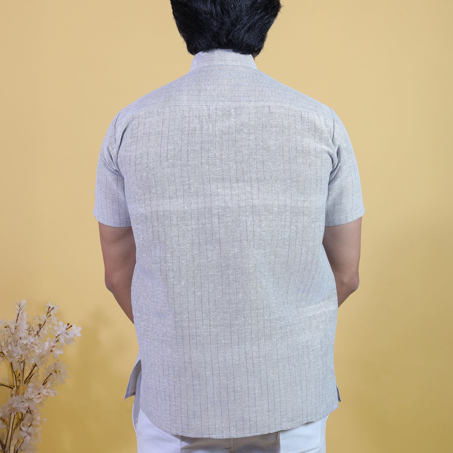 back view grey khadi short kurta minimal design