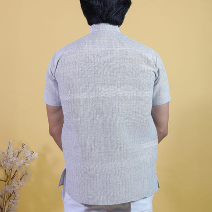 back view grey khadi short kurta minimal design