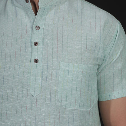 softline weave sage green khadi kurta close texture detail