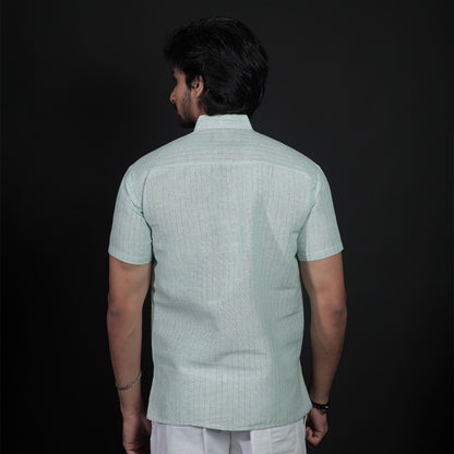 back view sage green khadi kurta clean structured design