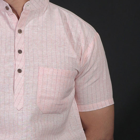 softline texture peach orange khadi kurta close-up pocket detail