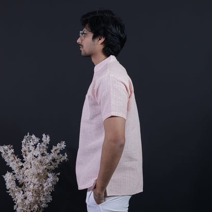 side profile peach orange half sleeves khadi kurta relaxed fit