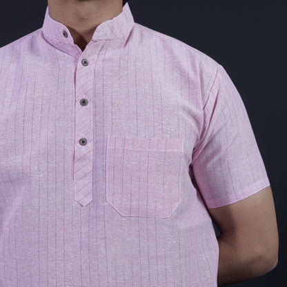 Close-up pink khadi kurta Softline textured weave detail