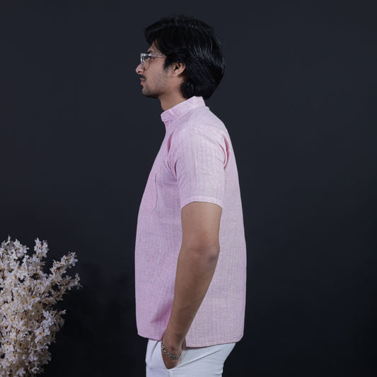 Side view pink short kurta breathable fabric fit