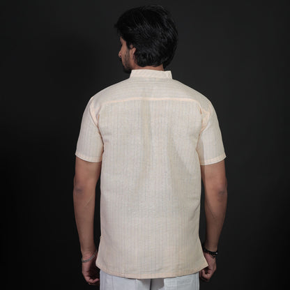 back view yellow khadi short kurta breathable cotton design