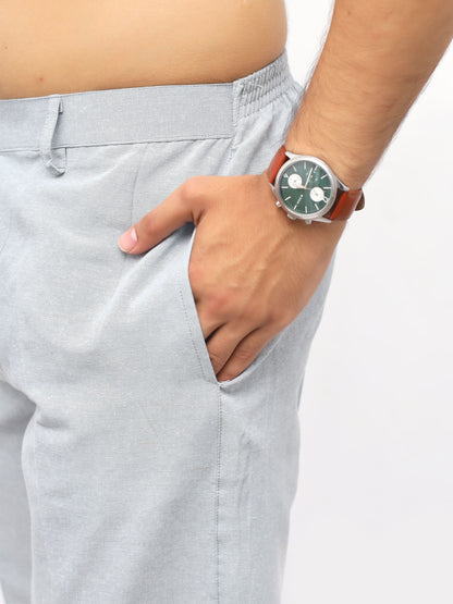 Steel grey khadi pants pocket detail close view