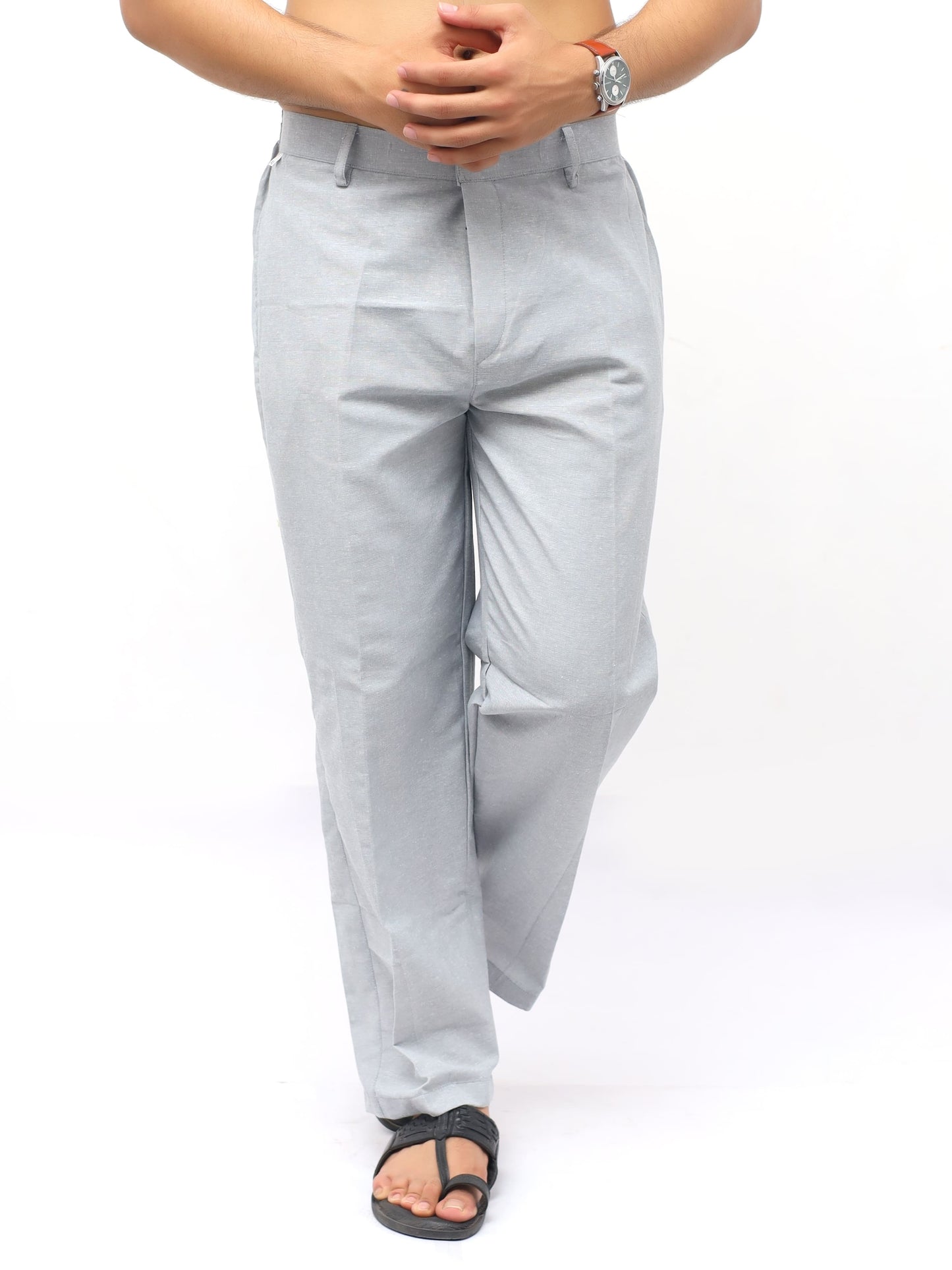 Steel grey khadi pants for men front fit breathable cotton