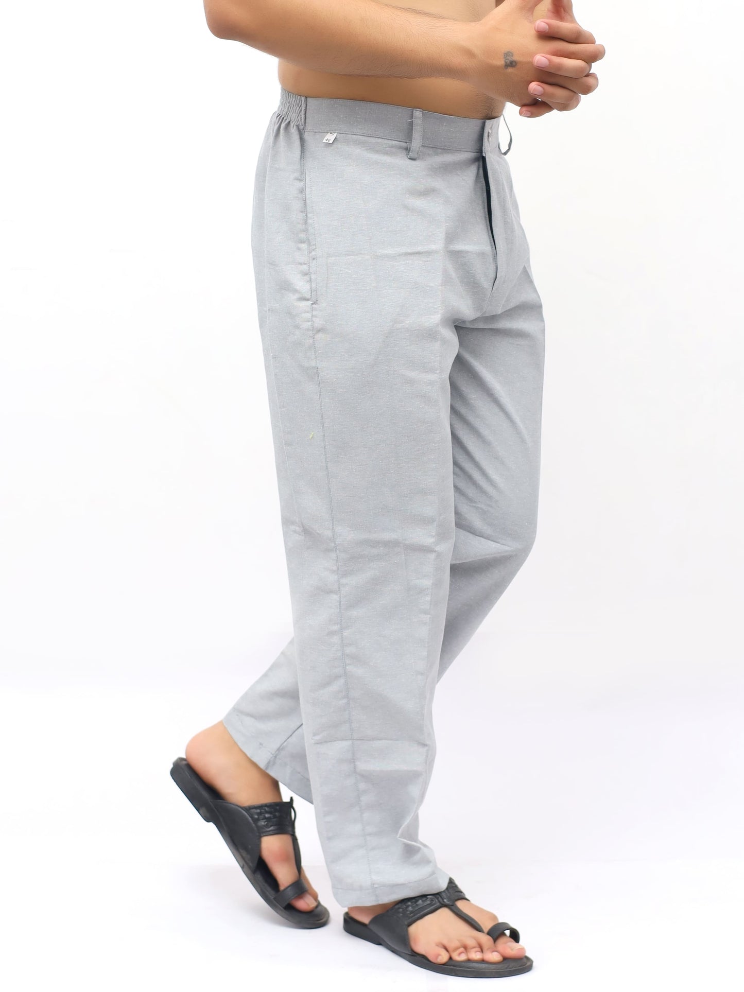 Steel grey khadi pants for men cotton side view
