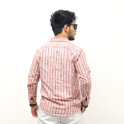 Back view pink jharna stripe khadi shirt for men