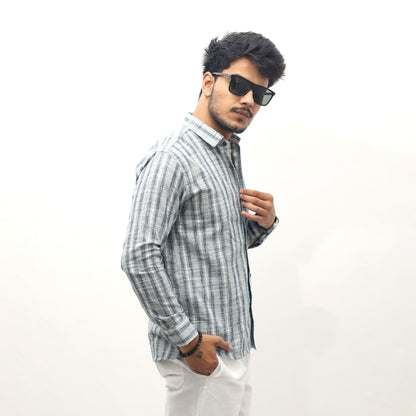 Men’s grey Jharna stripe shirt breathable khadi cotton close fit