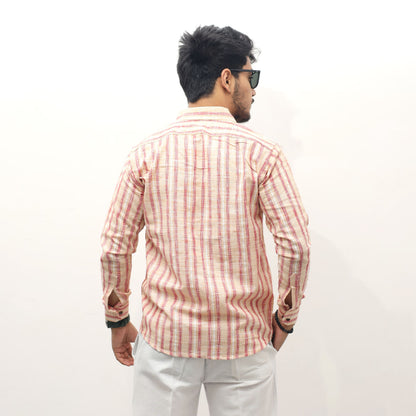 Back view orange jharna stripe khadi shirt for men