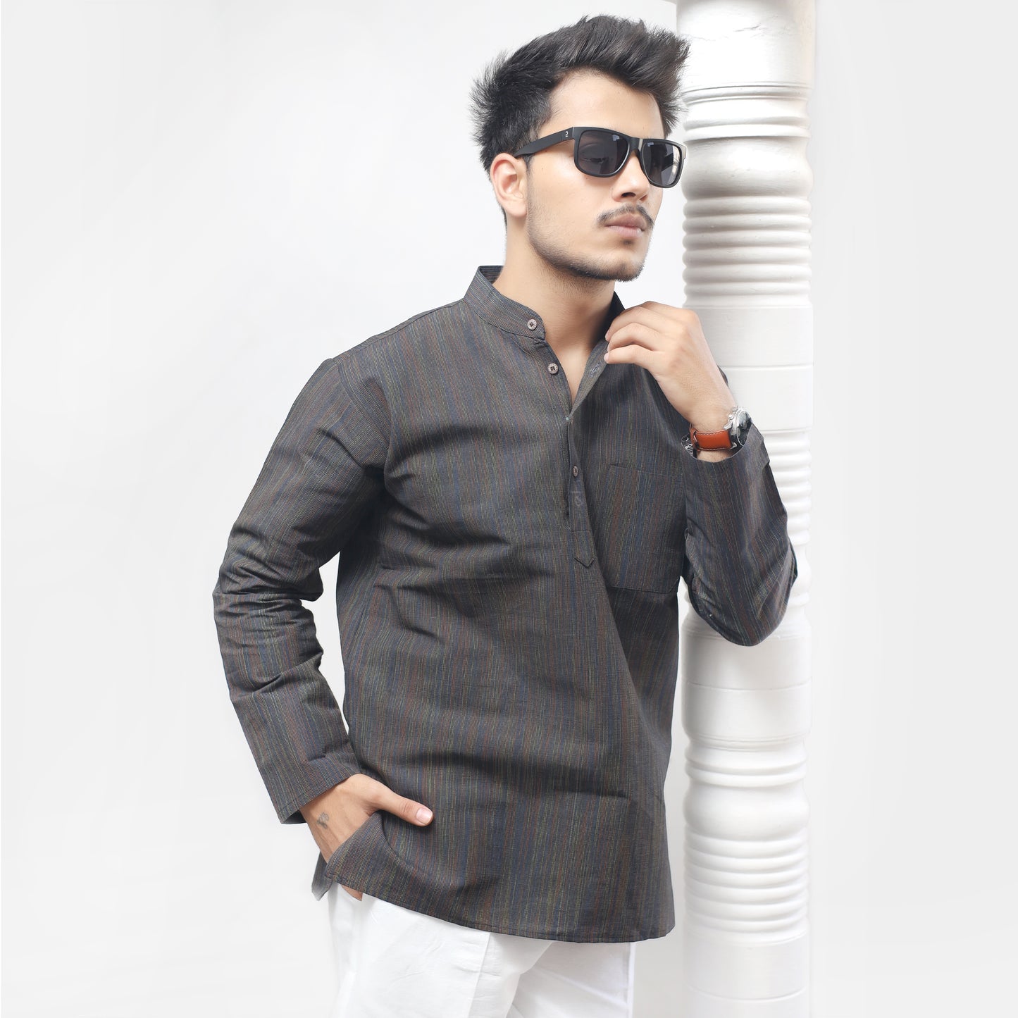 Combo Set Thread Lines Full Sleeves Kurta Pant-Black