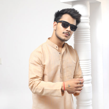 Combo Set Thread Lines Full Sleeves Kurta Pant-Beige