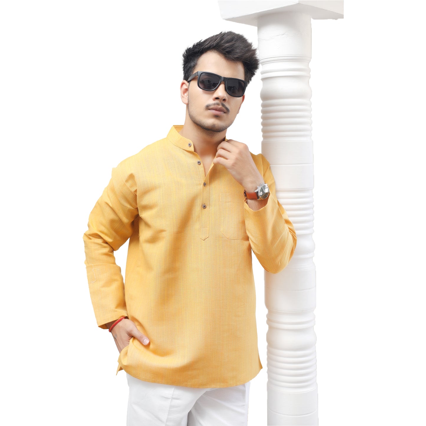 Combo Set Thread Lines Full Sleeves Kurta Pant-Yellow