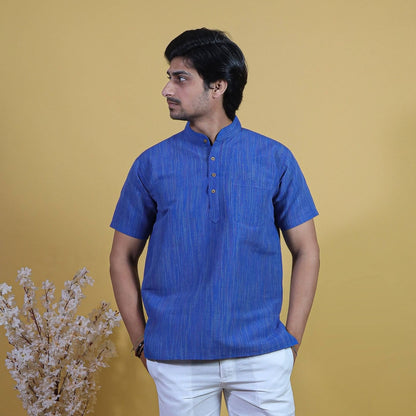 Blue Color Thread Line Half Sleeves Kurta front view for men