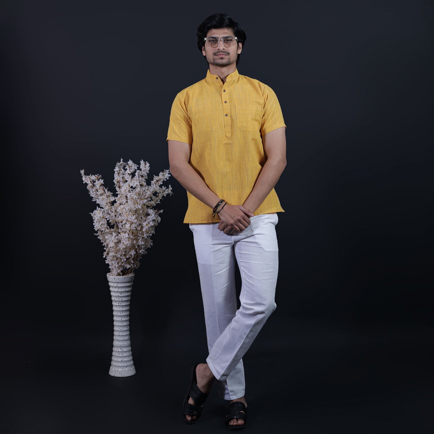 Yellow Color Kurta Pant Combo Set Full Length Styling for Men