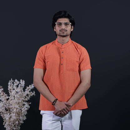 Orange Color Thread Line Half Sleeves Kurta for Men by Kargham
