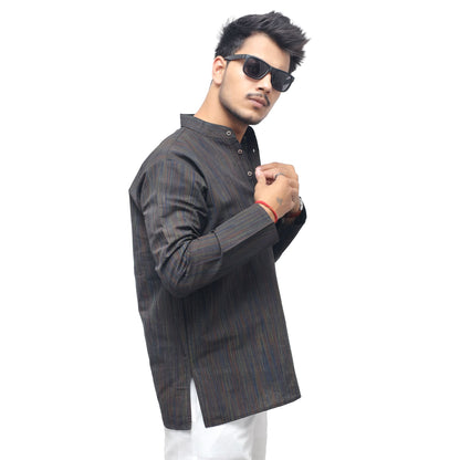 Black thread lines kurta side angle modern ethnic wear men