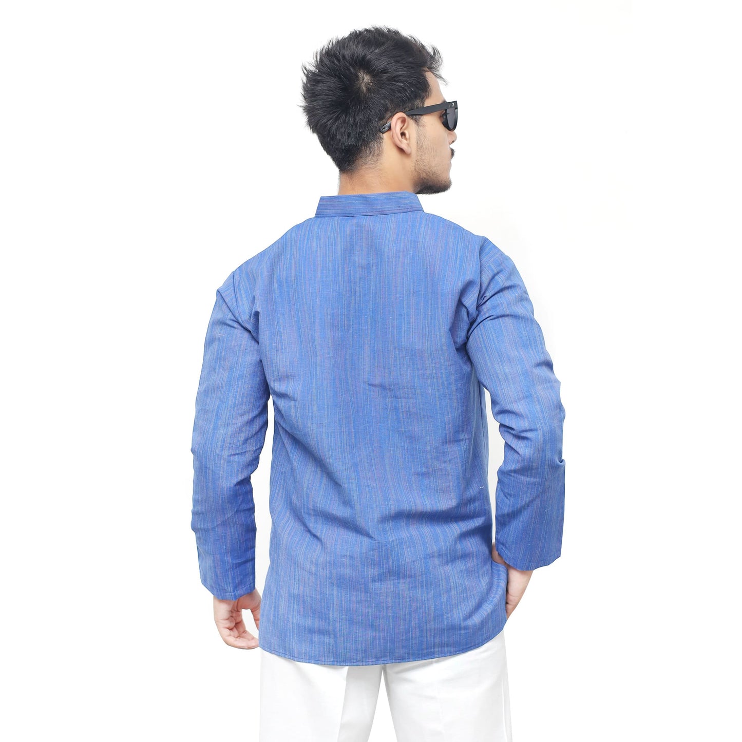 Blue Thread Lines Khadi Cotton Short Kurta casual ethnic wear for men