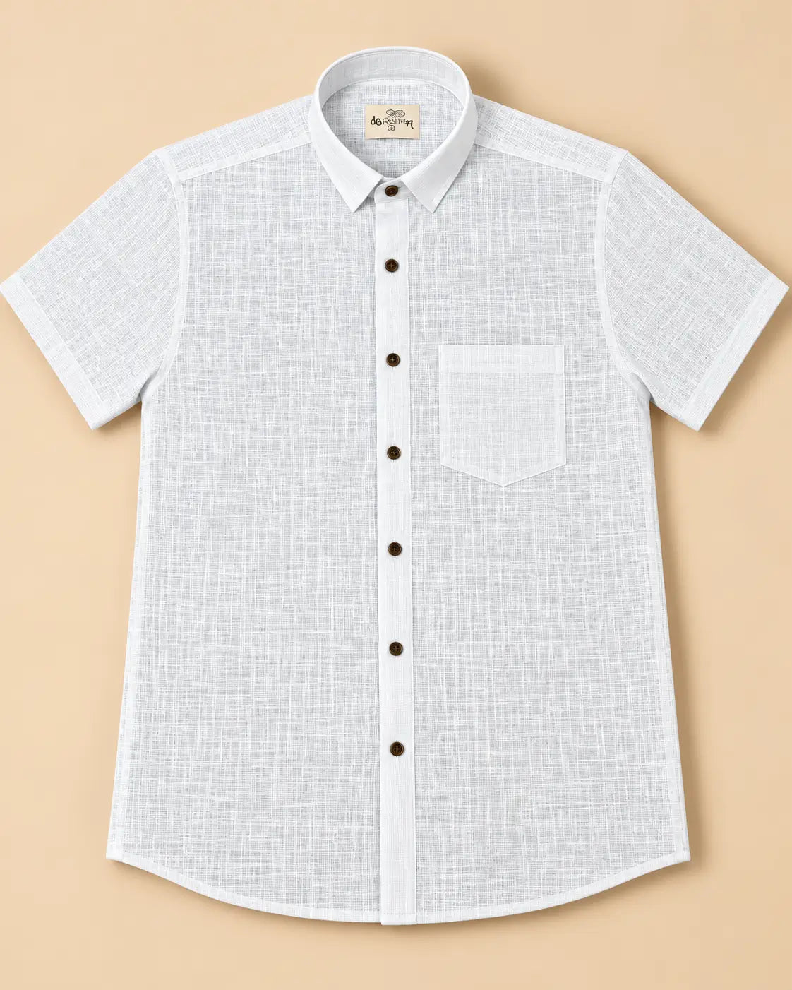 White-Net Handloom Cotton Half Shirt for Men by Kargham