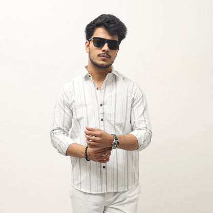 White base gray striped khadi shirt for men front look
