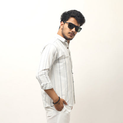 White base gray striped khadi shirt for men side profile