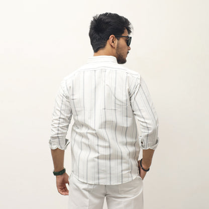 White base gray striped khadi shirt for men back design