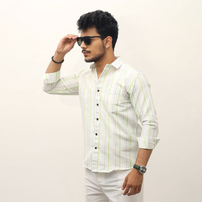 Green striped khadi shirt for men front view
