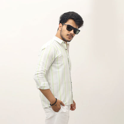 Green striped khadi shirt for men side view