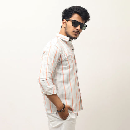 Striped khadi shirt men side view breathable fabric