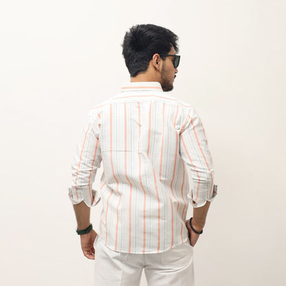 Orange stripe khadi shirt back view full sleeves