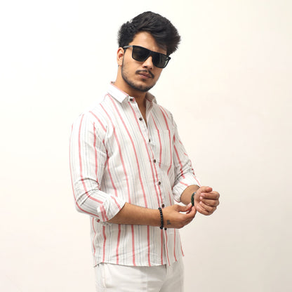 White khadi cotton shirt for men full sleeves front view