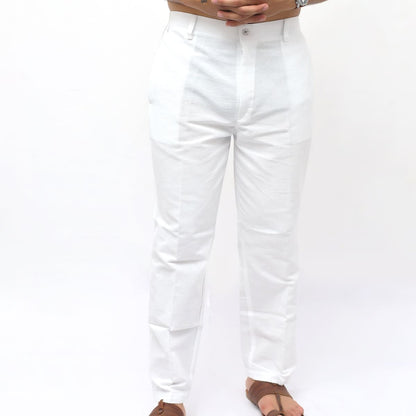 White khadi pants for men front view cotton fit
