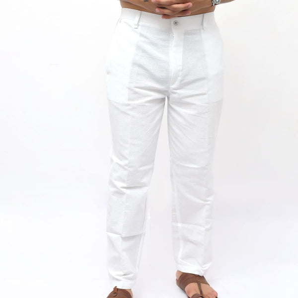 White khadi pants for men front view cotton fit