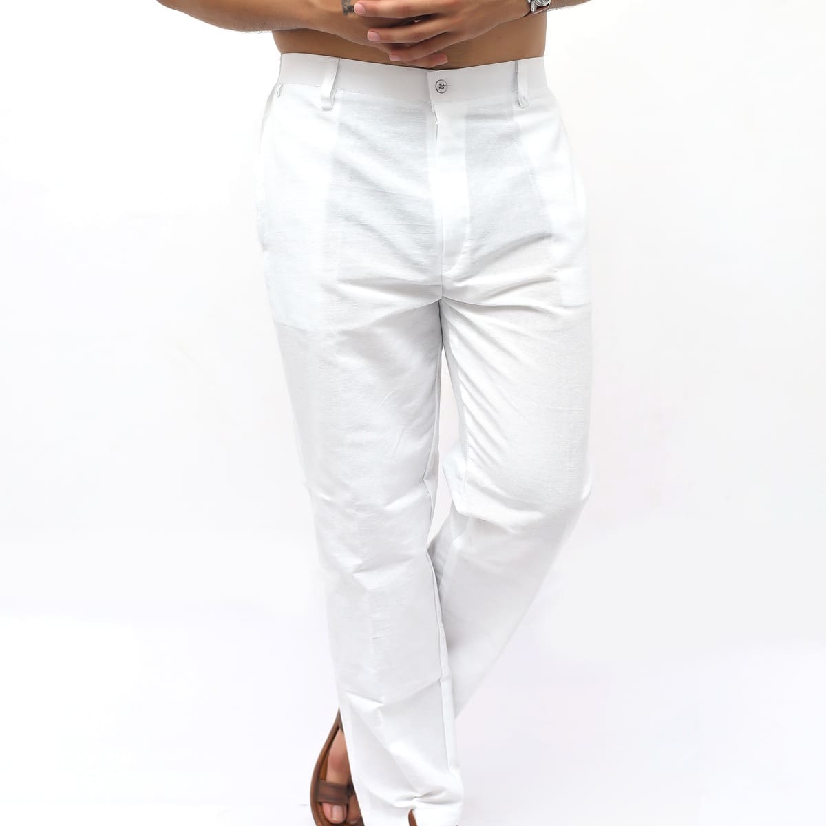 Pure white khadi pants for men breathable cotton fabric