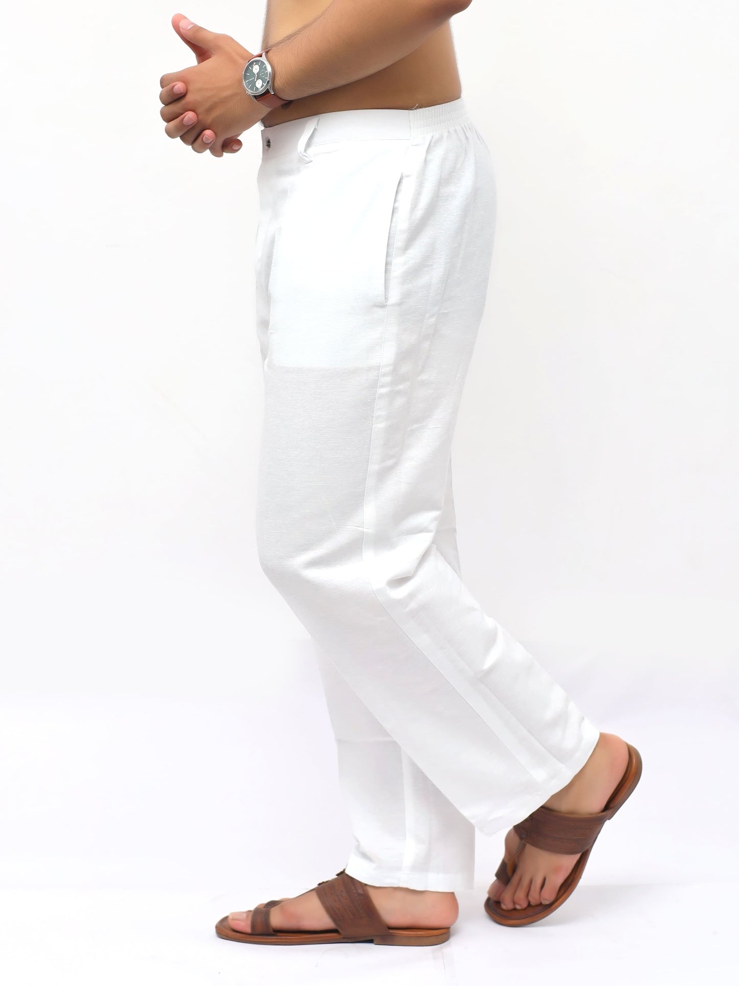 Lightweight cotton khadi pants for men white casual wear